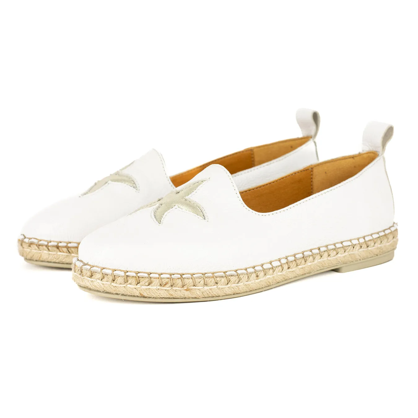 Abimbola : Ladies Leather Espadrille Shoe in White Cayak & Bark Domus