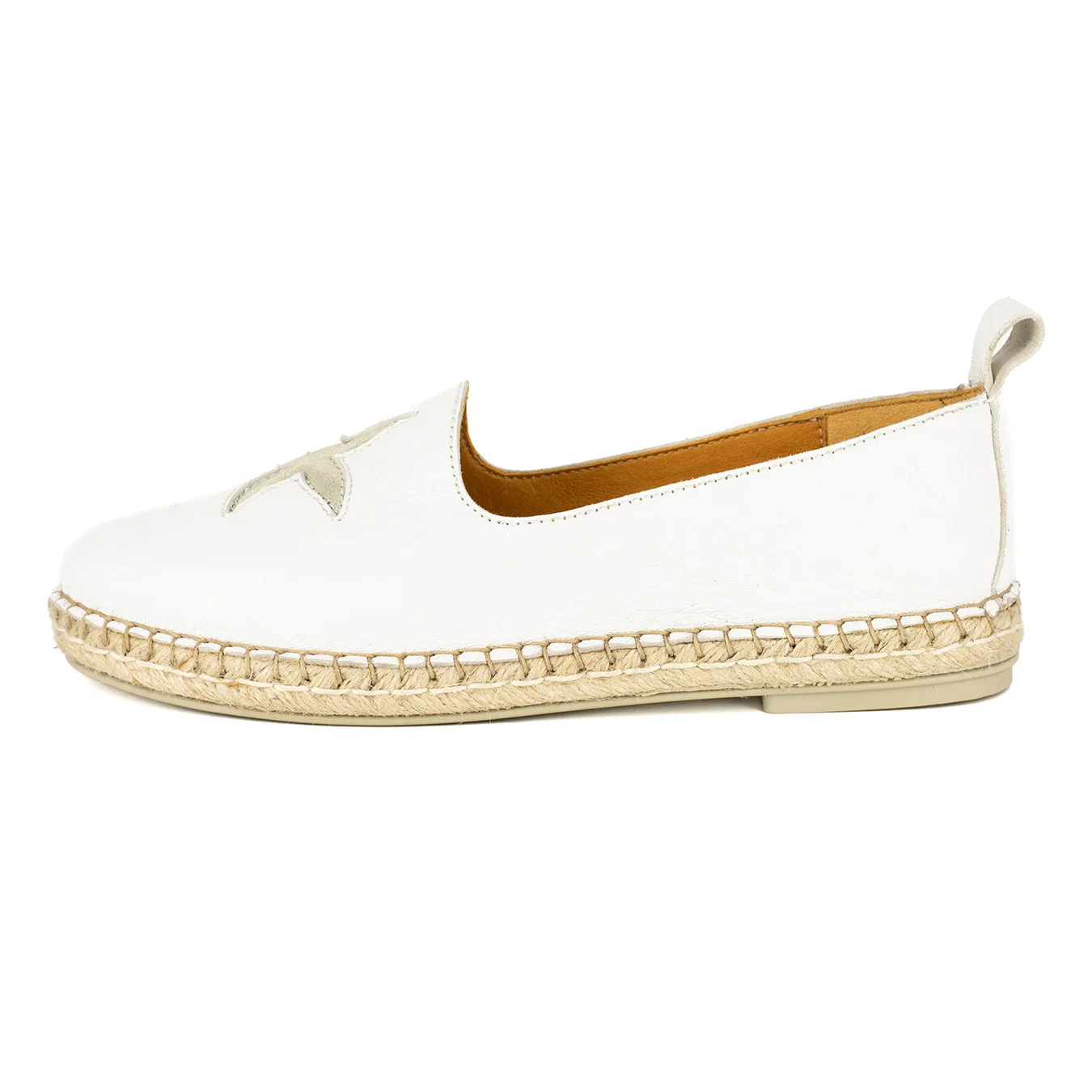 Abimbola : Ladies Leather Espadrille Shoe in White Cayak & Bark Domus