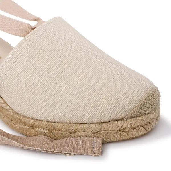 Almanera Sustainable, Eco Friendly, Vegan Canvas Espadrille Wedges - Beige Tan