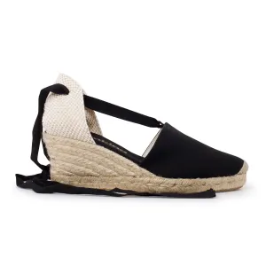 Almanera Sustainable, Eco Friendly, Vegan Canvas Espadrille Wedges - Black