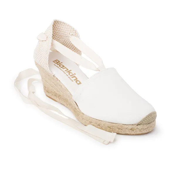 Almanera Sustainable, Eco Friendly, Vegan Canvas Espadrille Wedges - White