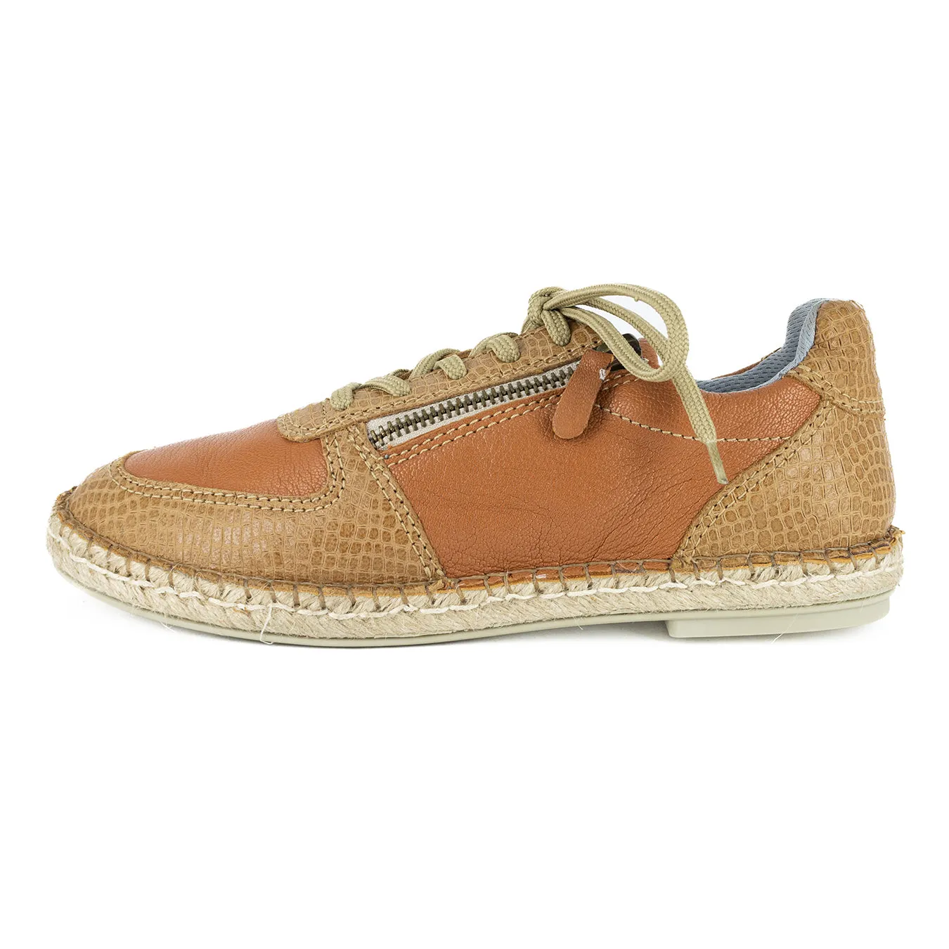 Amara : Ladies Leather Espadrille Sneaker in Oak Cayak & Walnut Coco Lux