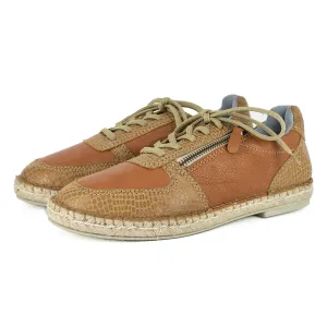 Amara : Ladies Leather Espadrille Sneaker in Oak Cayak & Walnut Coco Lux