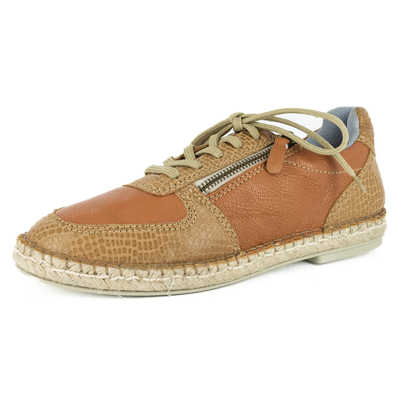 Amara : Ladies Leather Espadrille Sneaker in Oak Cayak & Walnut Coco Lux