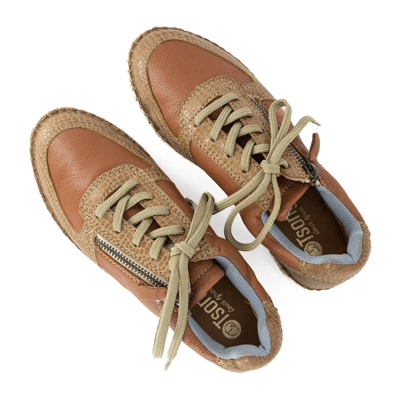 Amara : Ladies Leather Espadrille Sneaker in Oak Cayak & Walnut Coco Lux