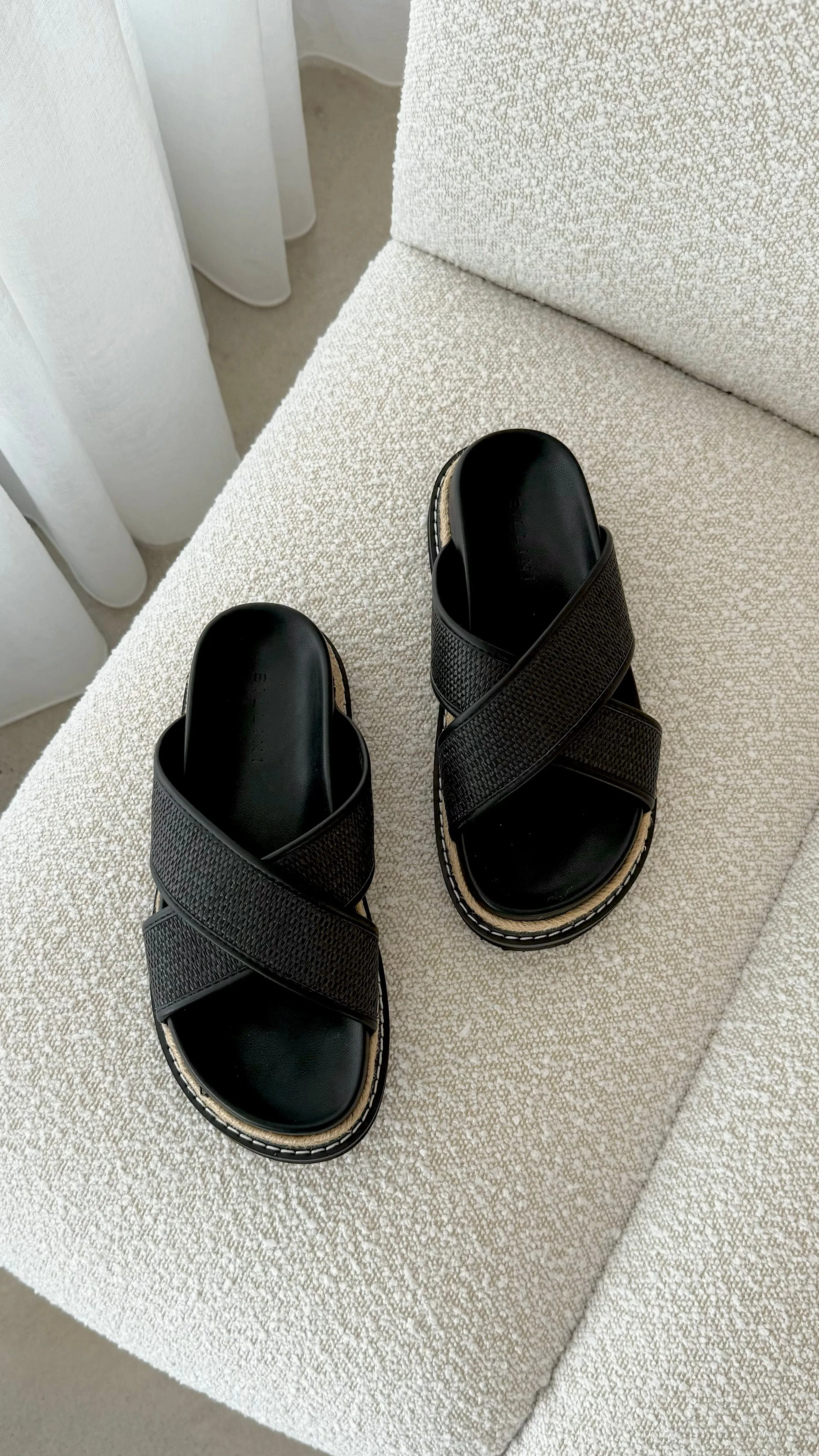 Aysha Slide - Black Raffia