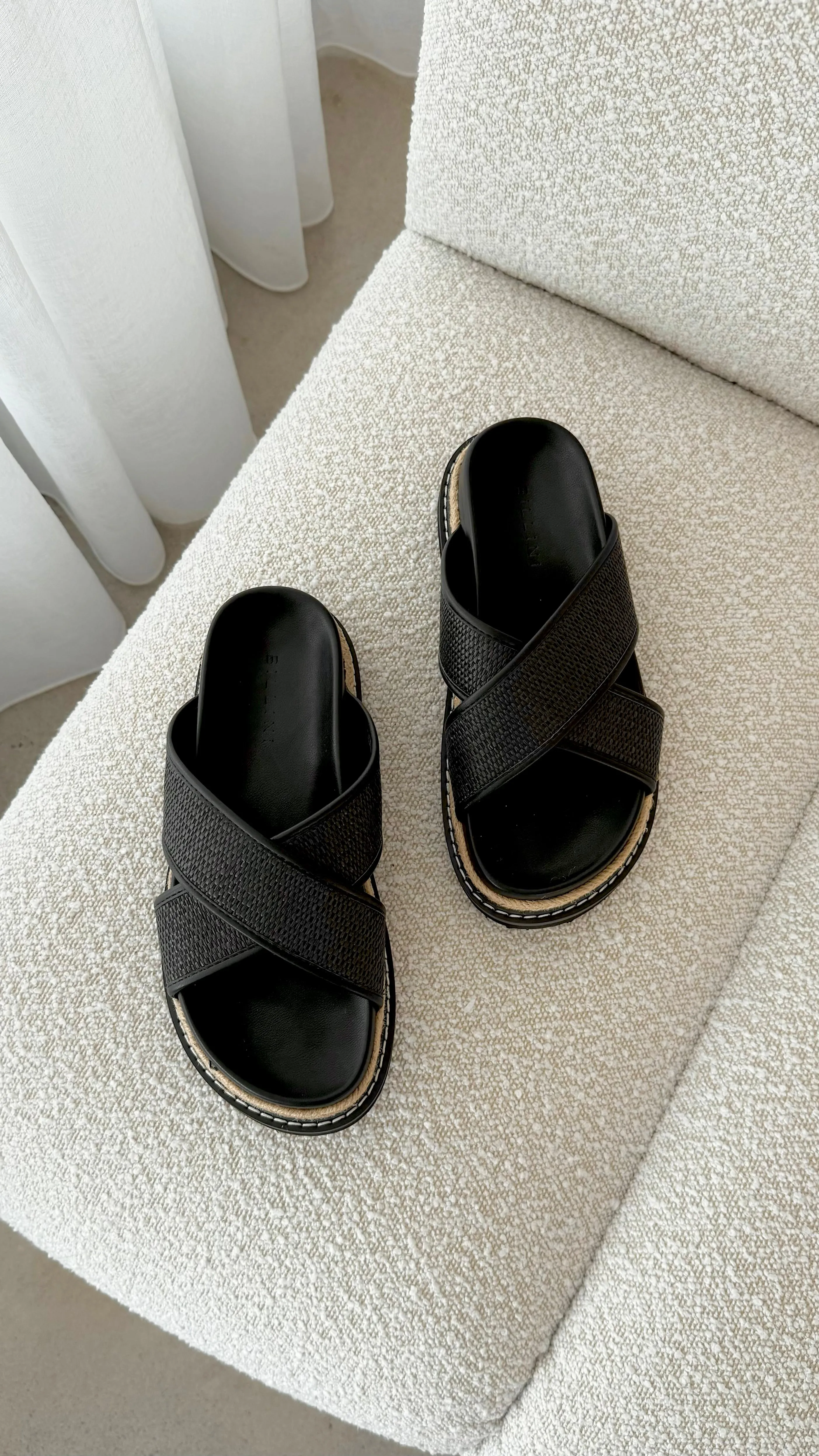 Aysha Slide - Black Raffia