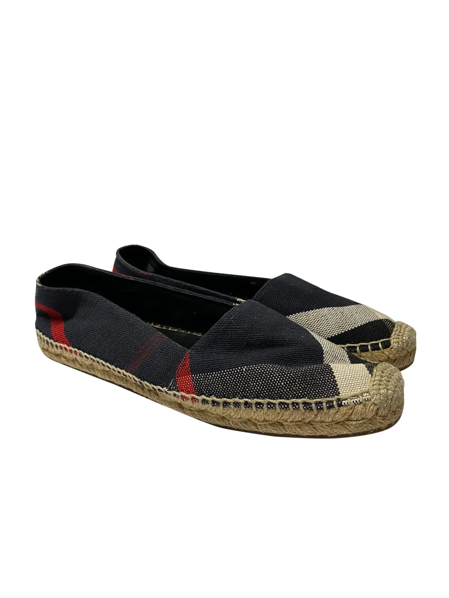 Burberry Checked Espadrilles in Navy Blue Canvas