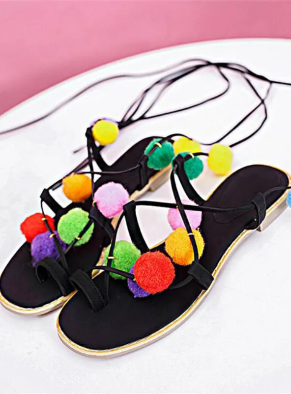 Colorful Sandals Flat Lace Up Flip Flops Beach