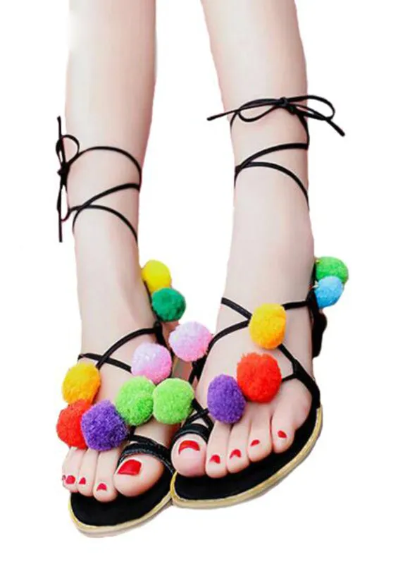 Colorful Sandals Flat Lace Up Flip Flops Beach