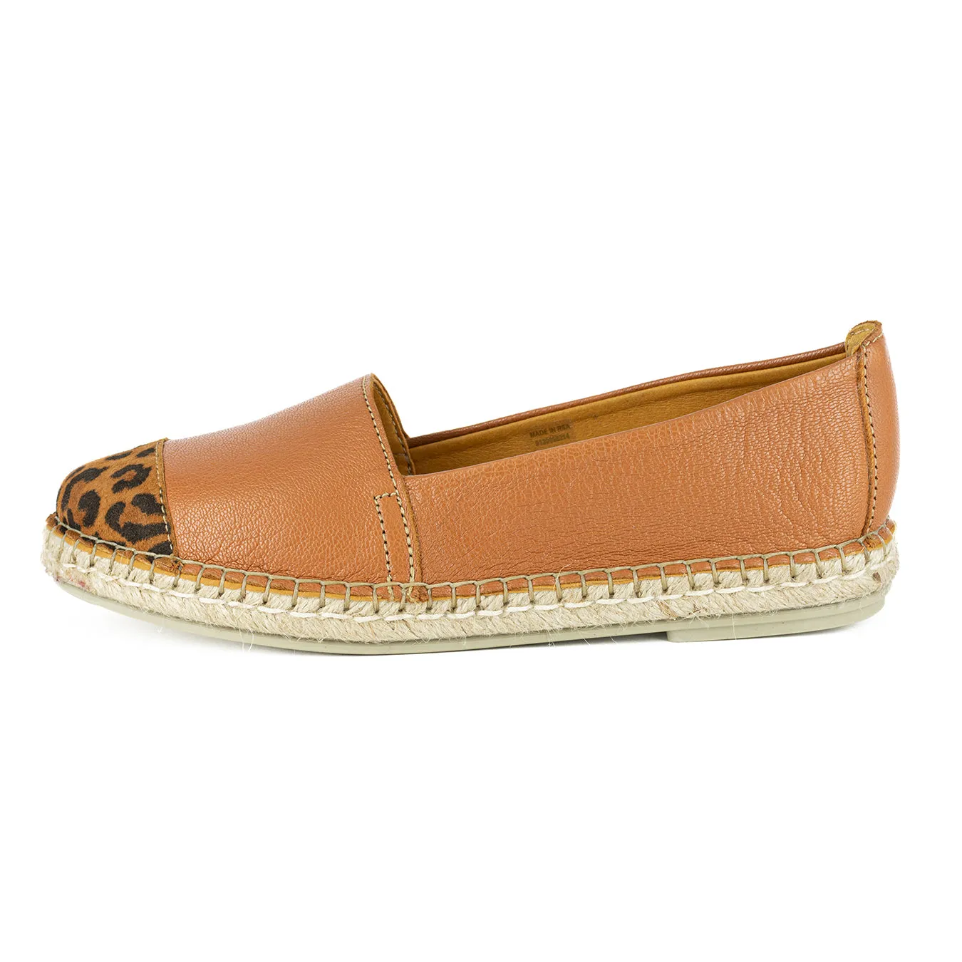 Consisela : Ladies Leather Espadrille Shoe in Oak Cayak & Spotted Lisoto