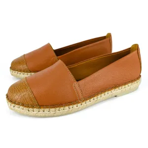 Consisela : Ladies Leather Espadrille Shoe in Oak Nappa & Walnut Coco Lux