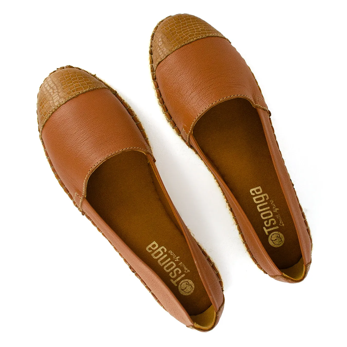 Consisela : Ladies Leather Espadrille Shoe in Oak Nappa & Walnut Coco Lux