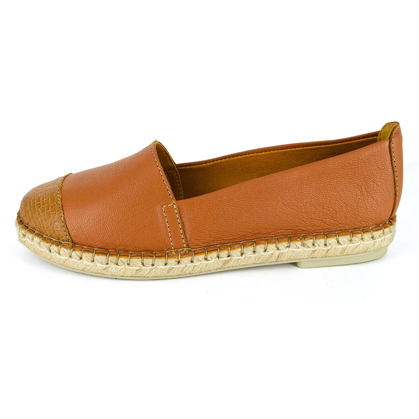 Consisela : Ladies Leather Espadrille Shoe in Oak Nappa & Walnut Coco Lux