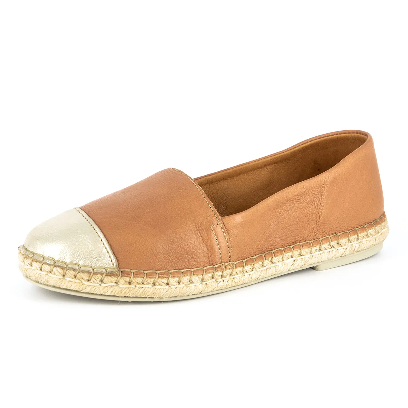 Consisela : Ladies Leather Espadrille Shoe in Tan Vintage & Bark Domus