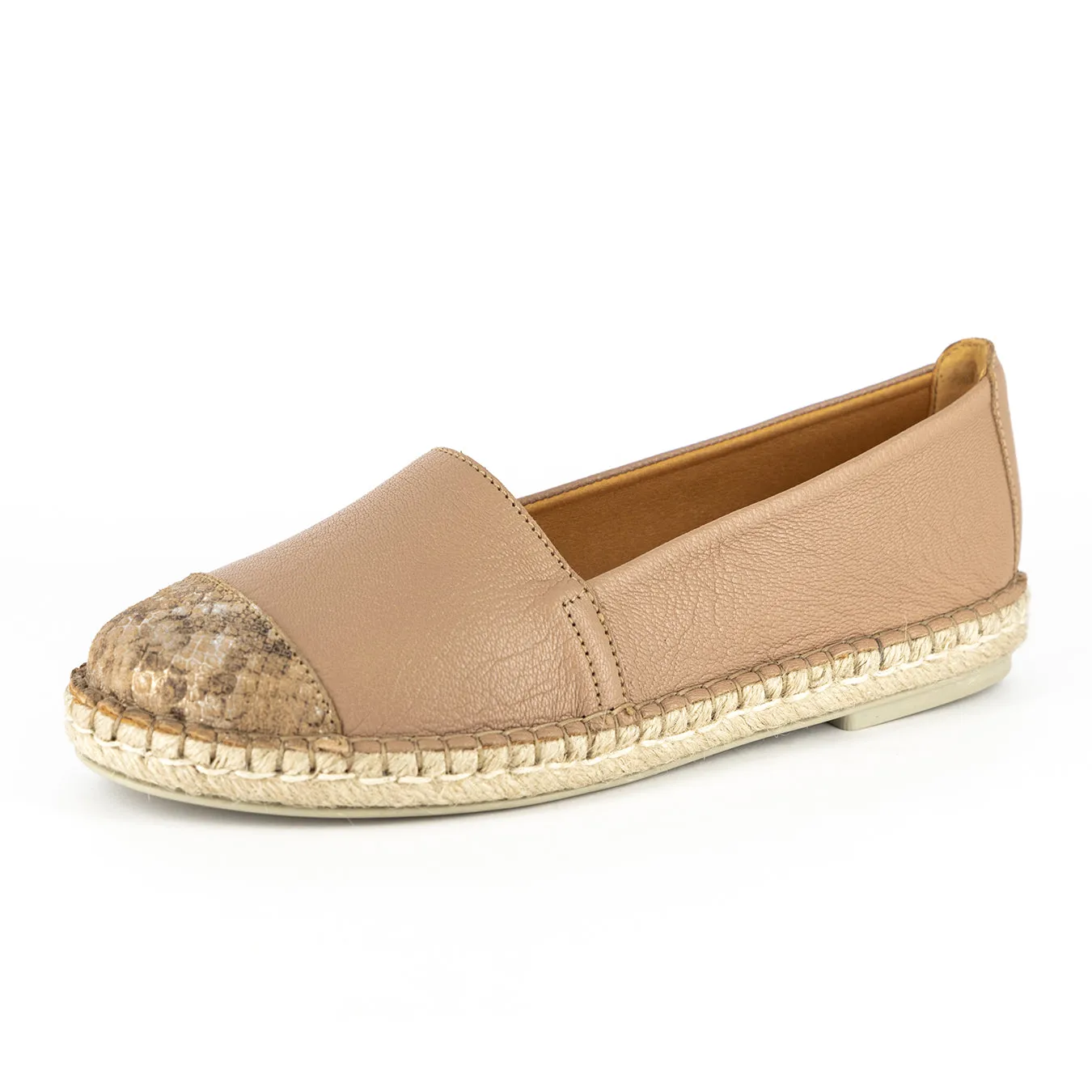 Consisela : Ladies Leather Espadrille Shoe in Timber Cayak & Noisette Rockafella