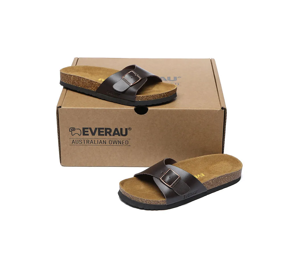 EVERAU® Leather Adjustable Embossed Summer Beach Charms Walk Sandal Slides