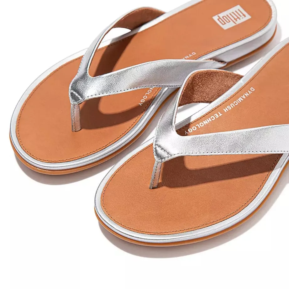 FitFlop Gracie Metallic Leather Flip-Flops Silver