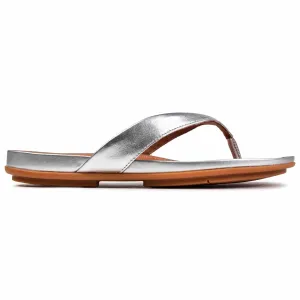 FitFlop Gracie Metallic Leather Flip-Flops Silver