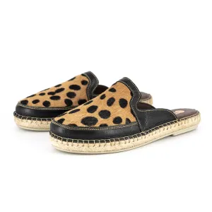 Halamuza : Ladies Leather Espadrille Mule in Black Delta & Spotted Print