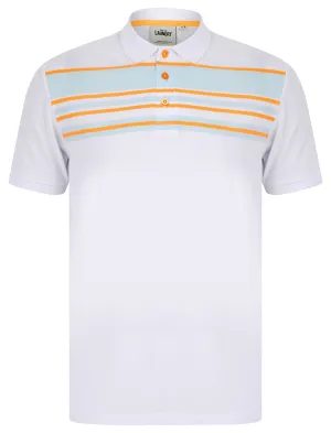 Hayden Yarn Dyed Stripe Cotton Pique Polo Shirt in Optic White - Tokyo Laundry