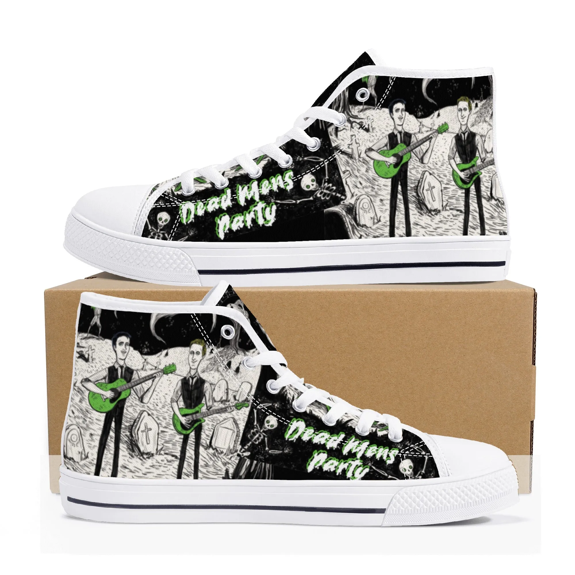 High Top Canvas Sneakers | Printed Tongue | Halloween themed Goth shoes | Spooky Season gift | Oingo Boingo