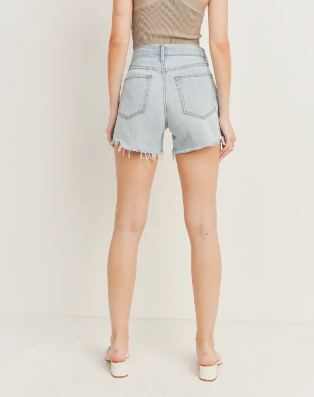 High Waisted Distressed Hem Shorts