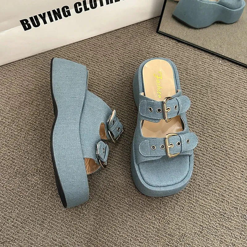 Hnzxzm Summer Chunky Women Slipper Fashion Open Toe Platform Heel Ladies Casual Sandal Shoes Outdoor Beach Vaction Slides