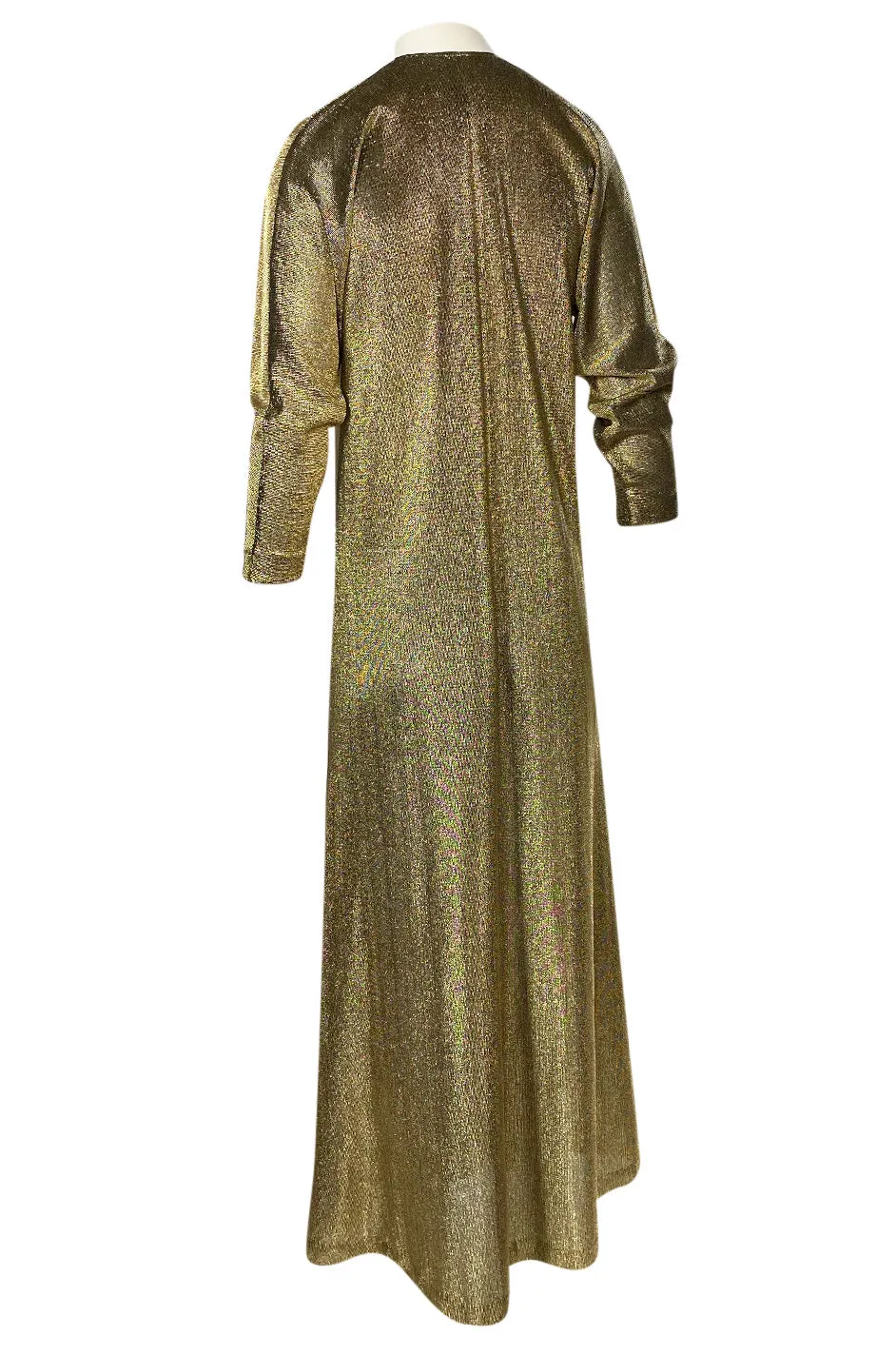 Iconic 1970s Halston Long Metallic Gold Lame Lurex Caftan Dress