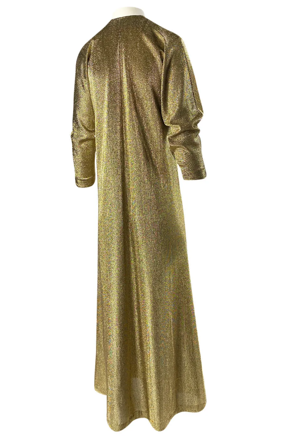 Iconic 1970s Halston Long Metallic Gold Lame Lurex Caftan Dress