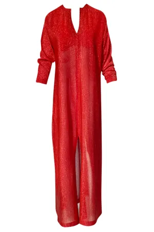 Iconic 1970s Halston Long Metallic Red Lame Lurex Caftan Dress