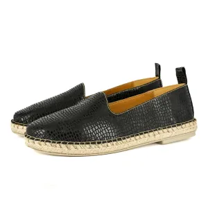 Indzima : Ladies Leather Espadrille Shoe in Black Coco Lux