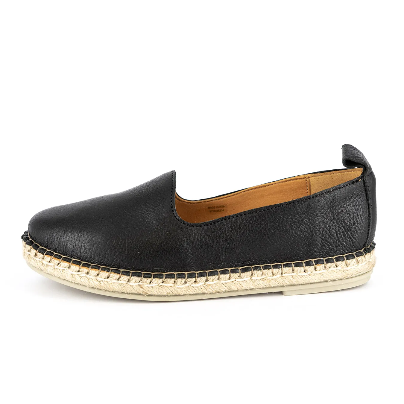 Indzima : Ladies Leather Espadrille Shoe in Black Vintage