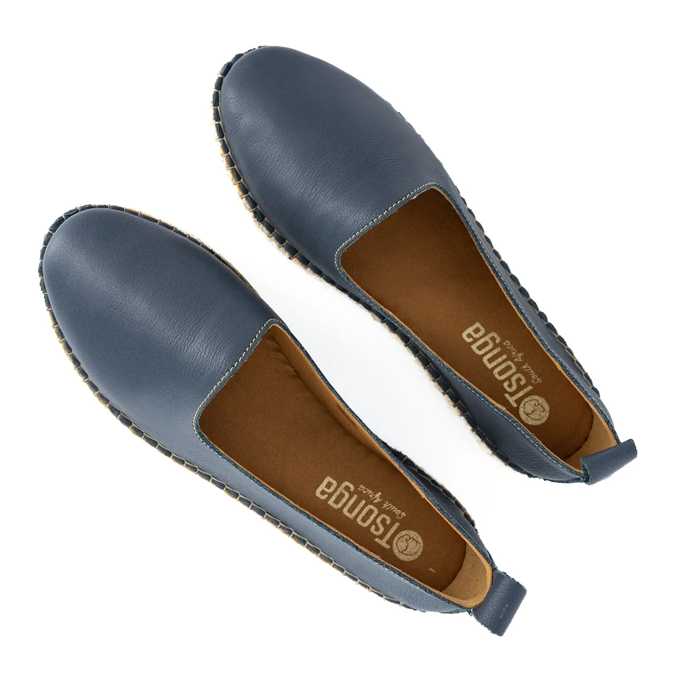 Indzima : Ladies Leather Espadrille Shoe in Denim Natan