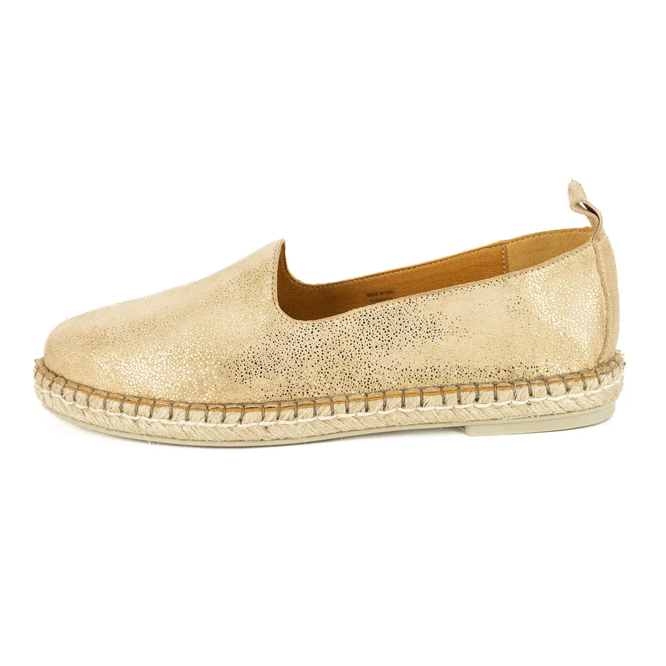 Indzima : Ladies Leather Espadrille Shoe in Glitter Metallic