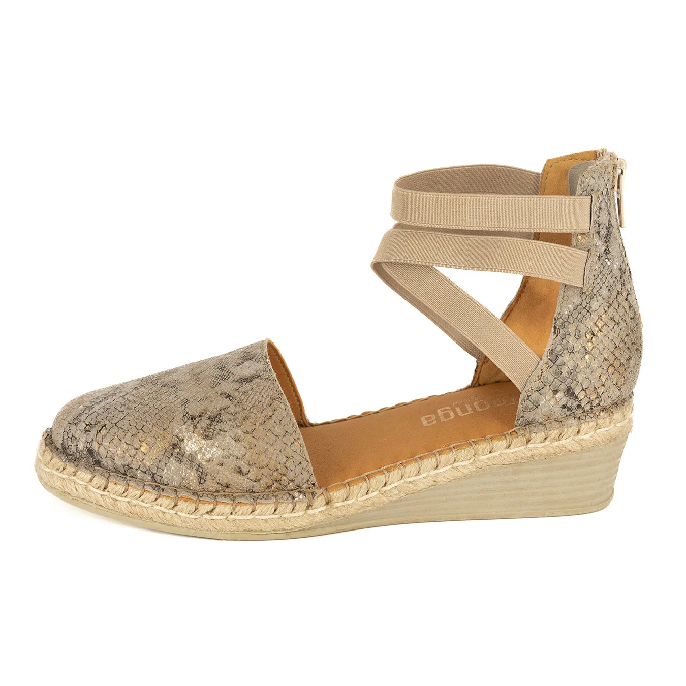 Injaywezi : Ladies Leather Mid-Heel Wedge Espadrille in Opal Rockafella