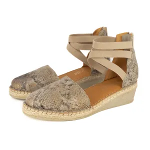 Injaywezi : Ladies Leather Mid-Heel Wedge Espadrille in Opal Rockafella