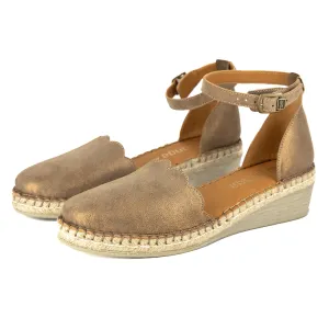 Inkantolo : Ladies Leather Wedge Espadrille in Beige Spirit