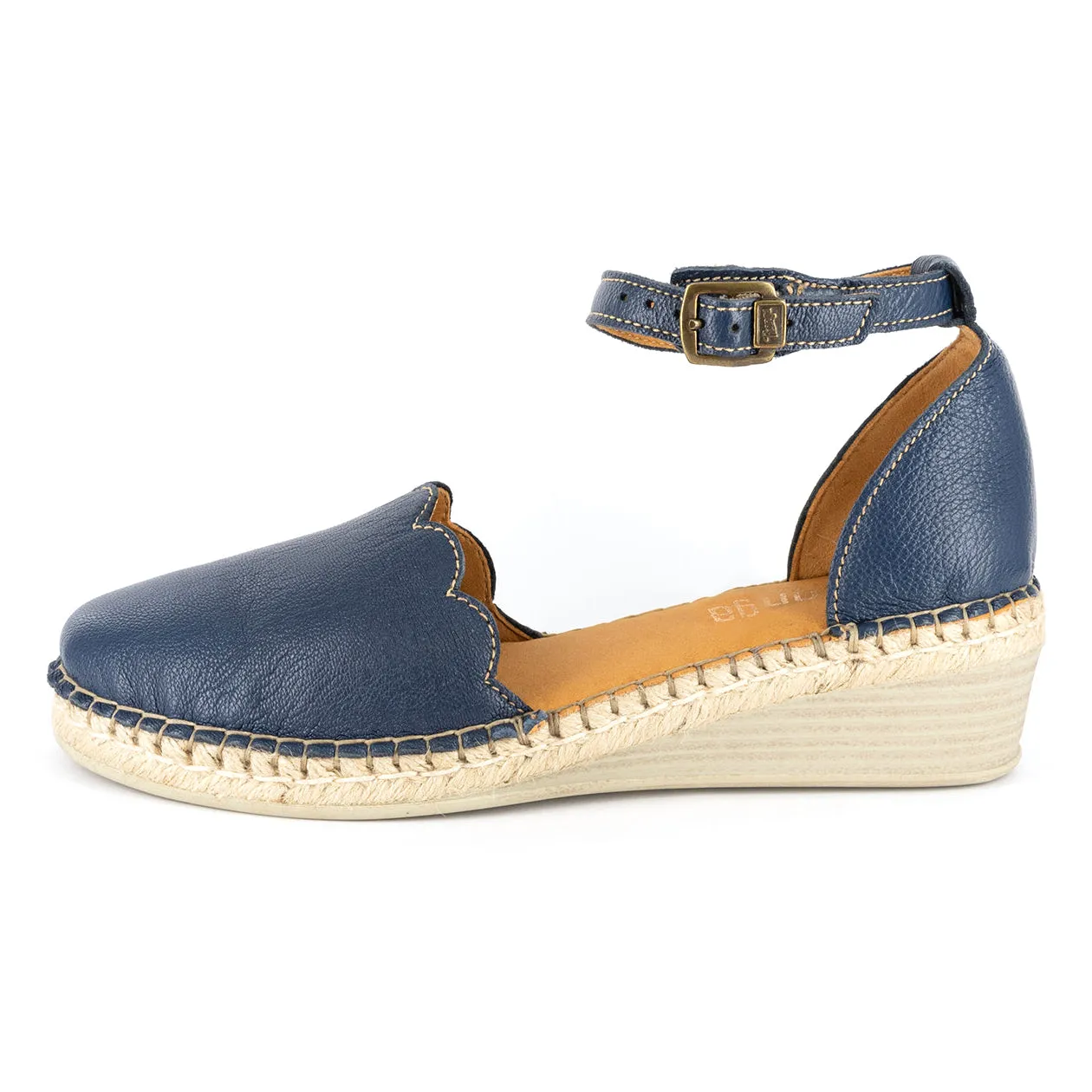 Inkantolo : Ladies Leather Wedge Espadrille in Denim Cayak