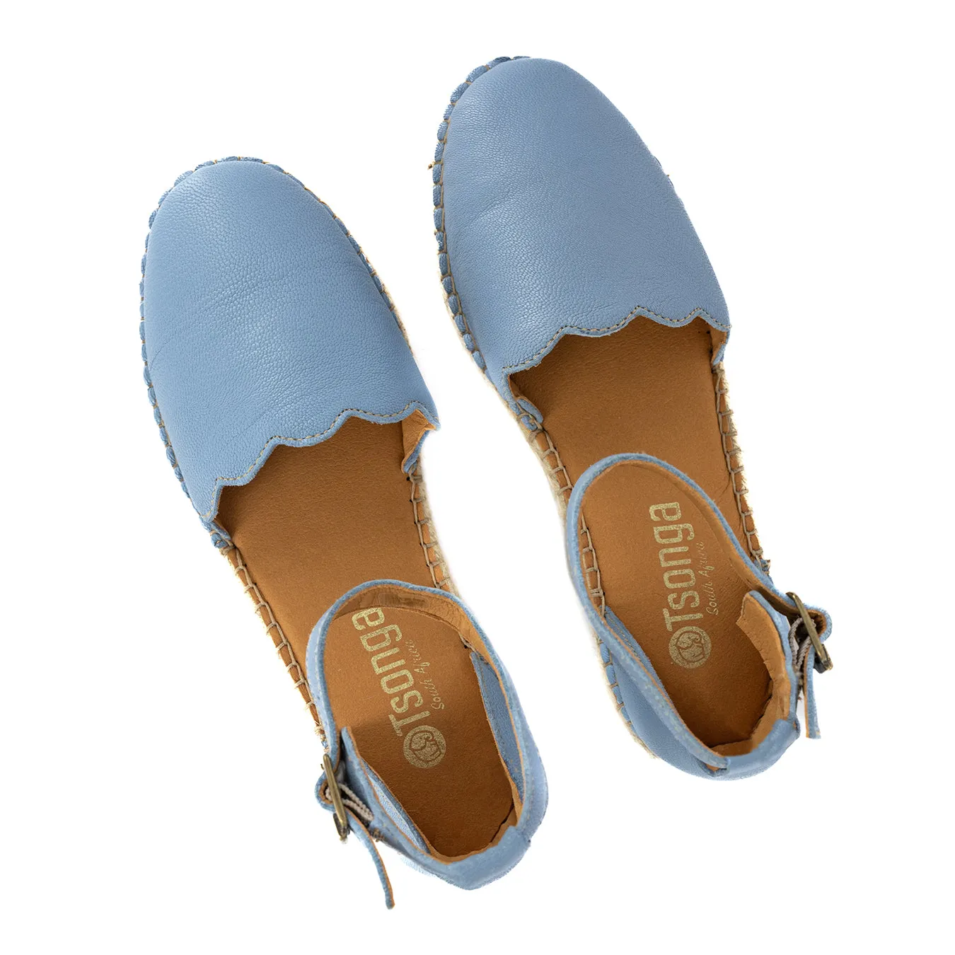 Inkantolo : Ladies Leather Wedge Espadrille in Jeans Cayak