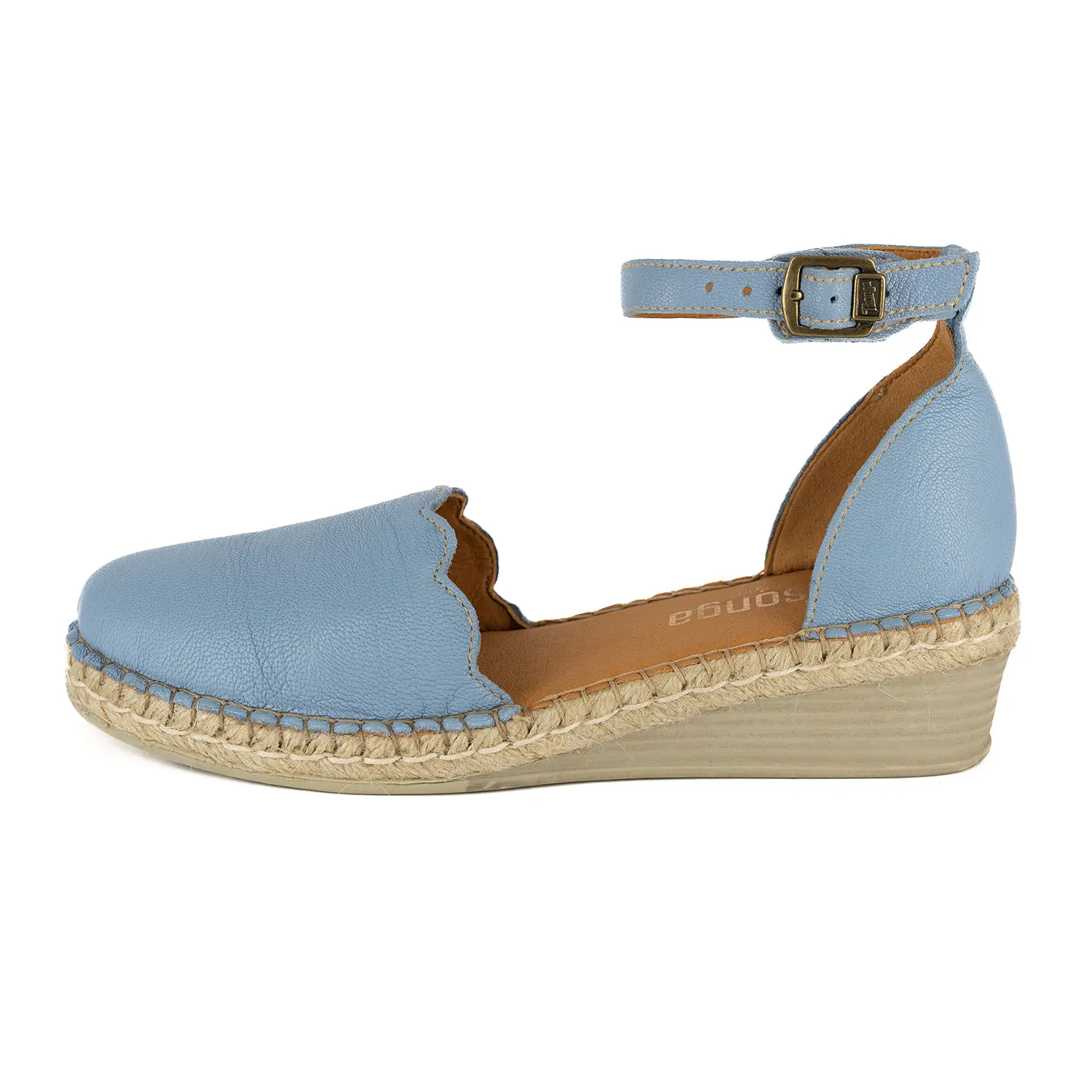 Inkantolo : Ladies Leather Wedge Espadrille in Jeans Cayak