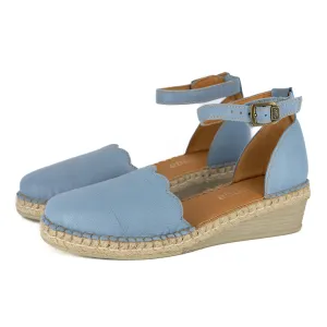 Inkantolo : Ladies Leather Wedge Espadrille in Jeans Cayak