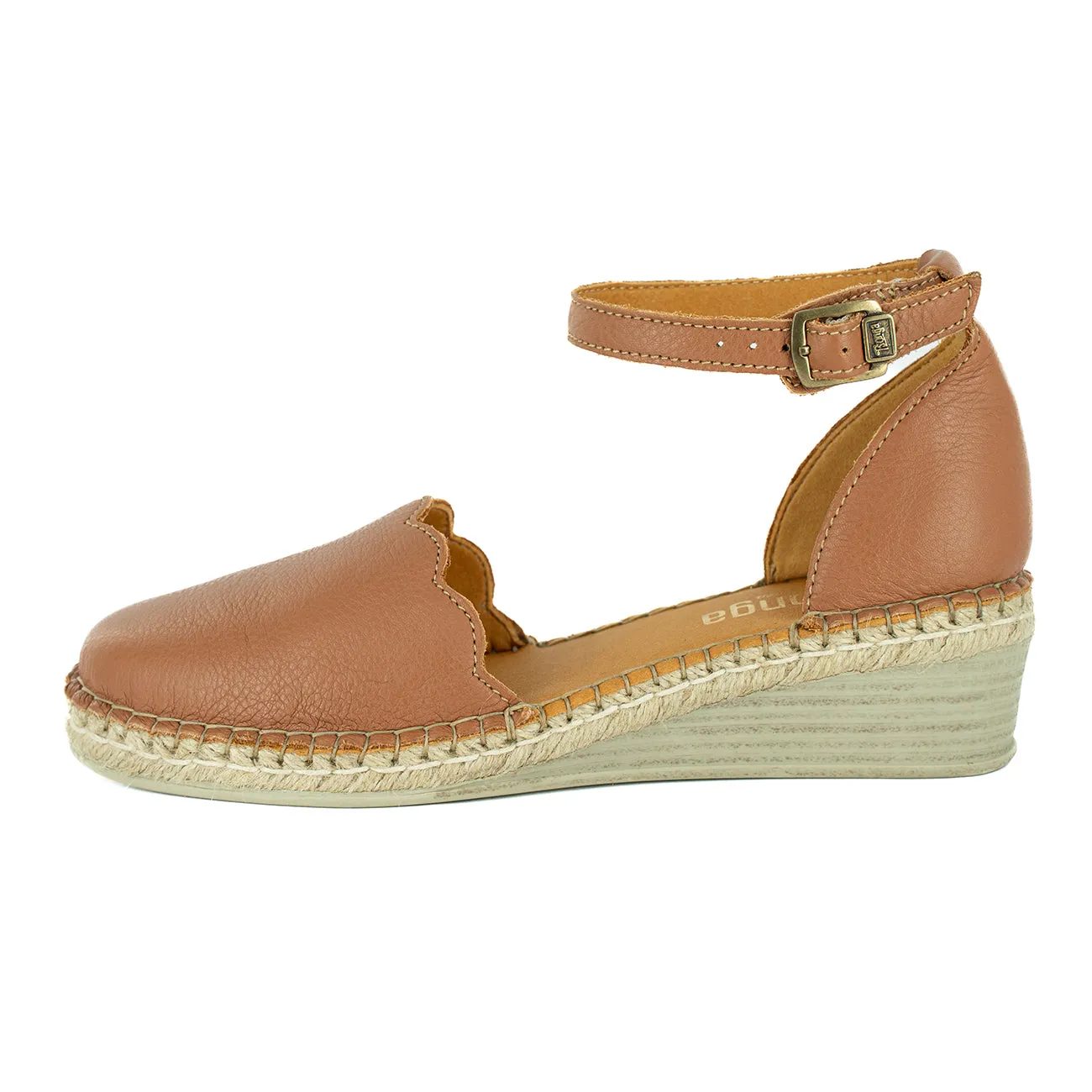 Inkantolo : Ladies Leather Wedge Espadrille in Oak Natan