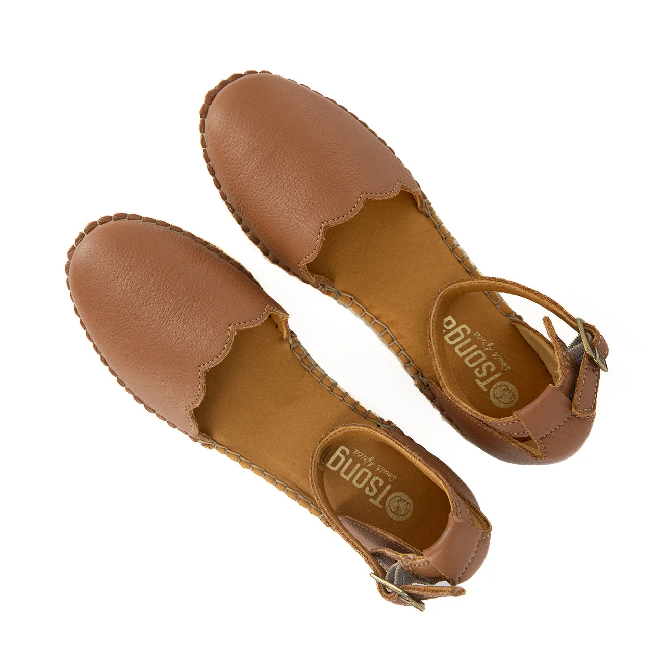 Inkantolo : Ladies Leather Wedge Espadrille in Oak Natan