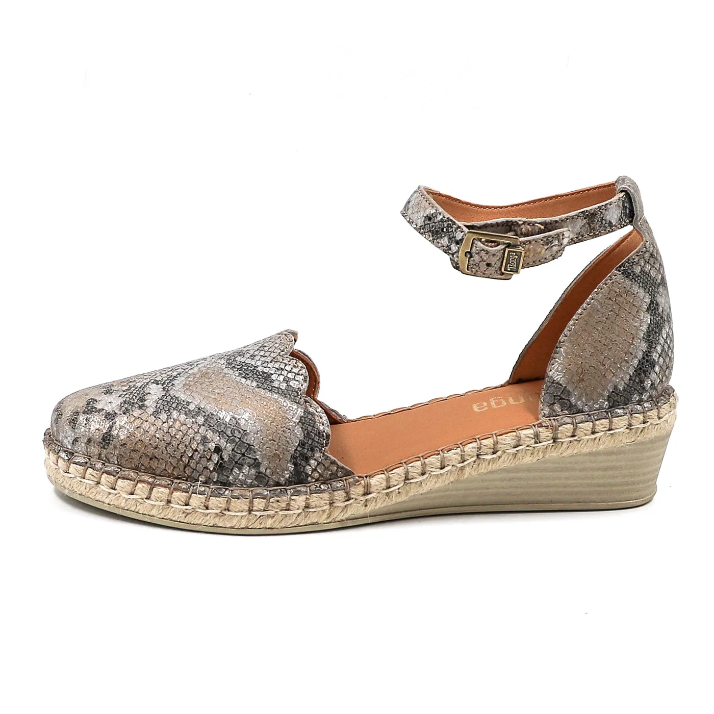 Inkantolo : Ladies Leather Wedge Espadrille in Opal Rockafella