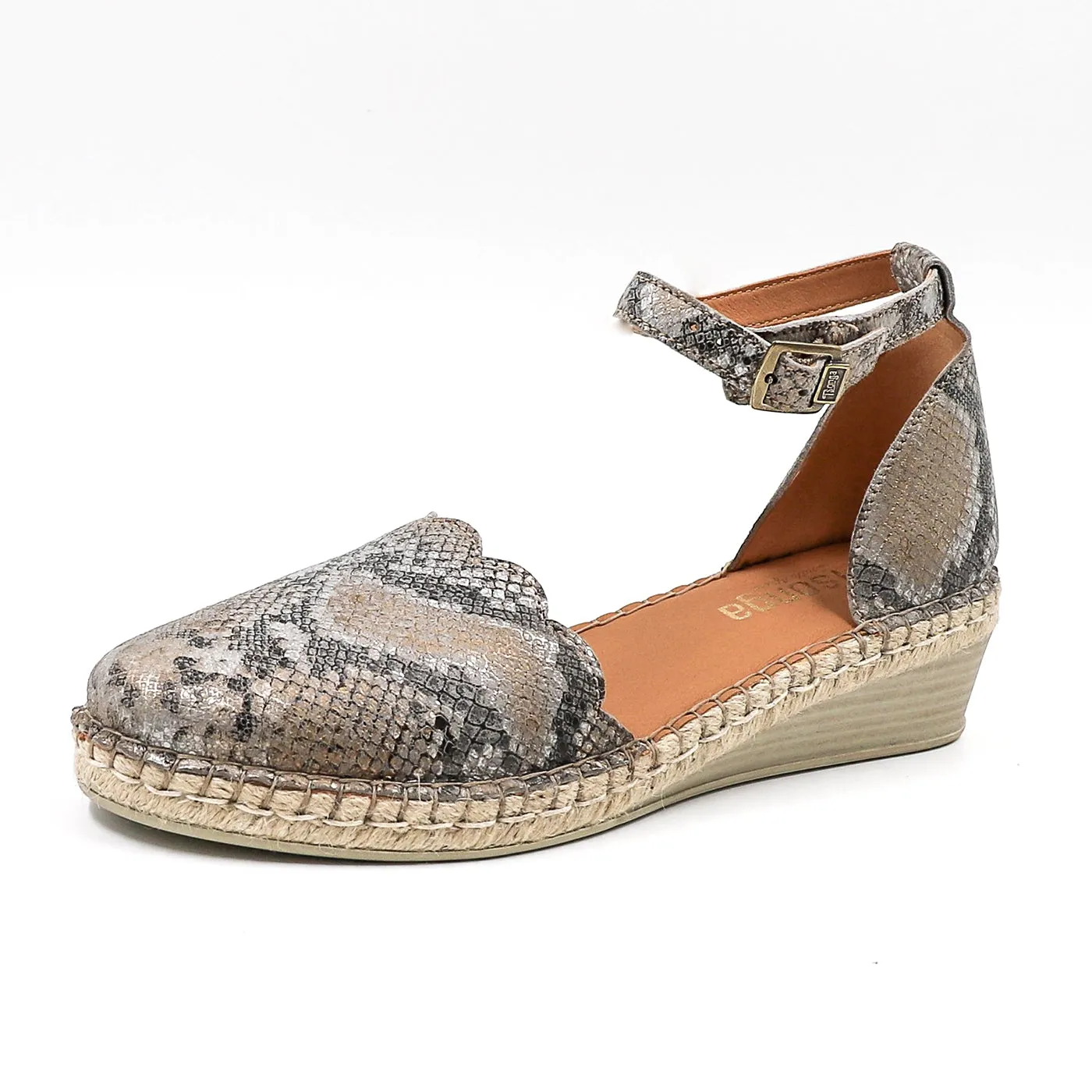 Inkantolo : Ladies Leather Wedge Espadrille in Opal Rockafella