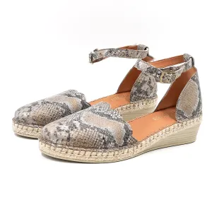 Inkantolo : Ladies Leather Wedge Espadrille in Opal Rockafella