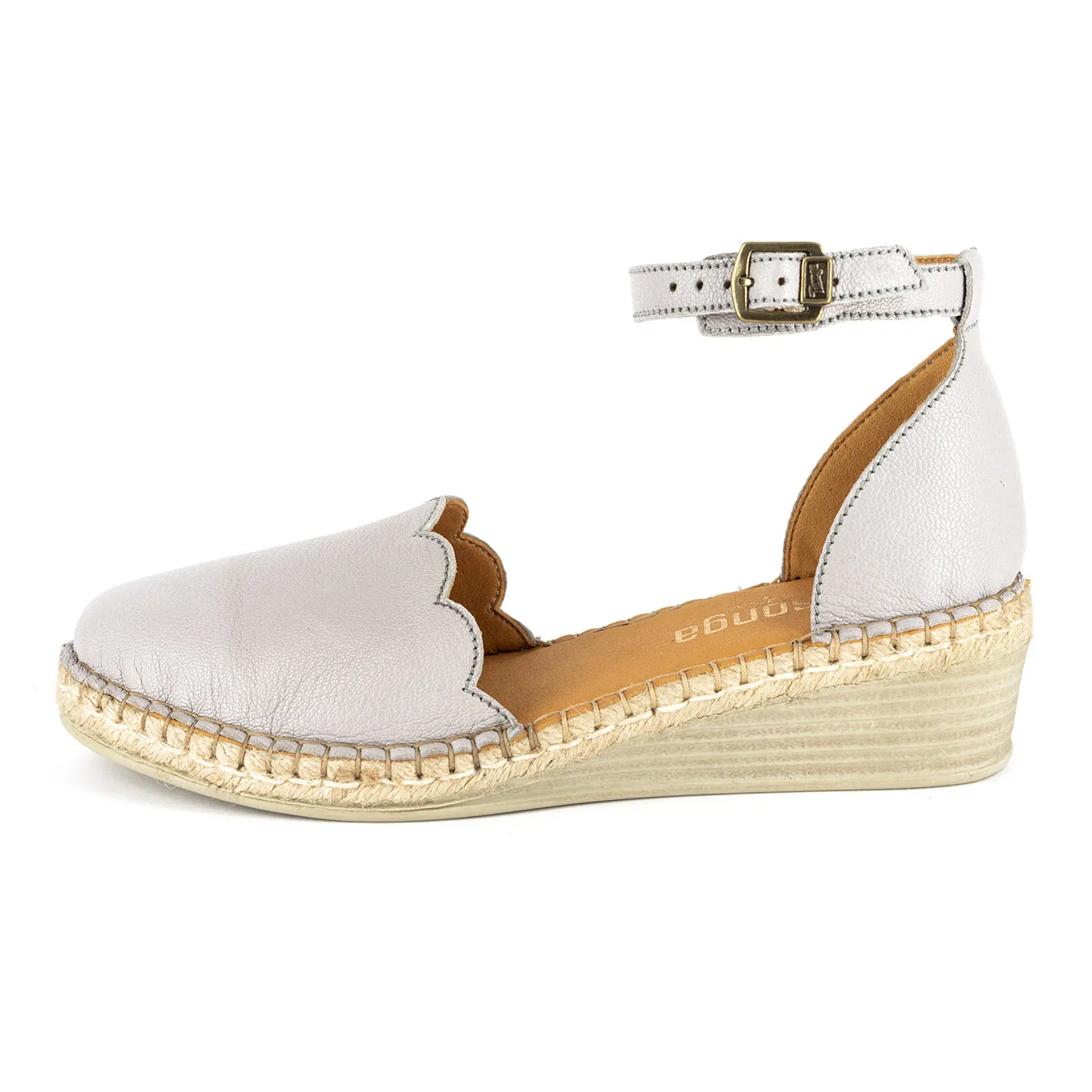 Inkantolo : Ladies Leather Wedge Espadrille in Quarry Cayak