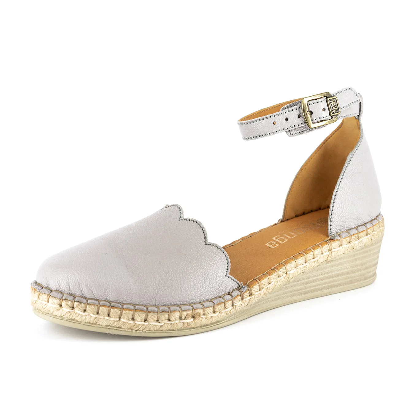 Inkantolo : Ladies Leather Wedge Espadrille in Quarry Cayak