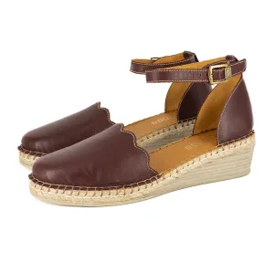 Inkantolo : Ladies Leather Wedge Espadrille in Raisin Relaxa